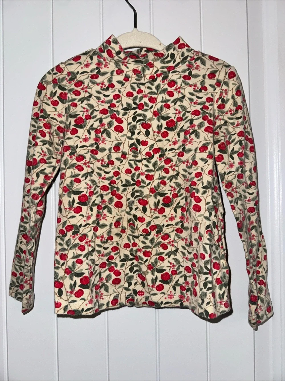 Girls' Cream Floral Long-Sleeve Ruffle Neck Top
